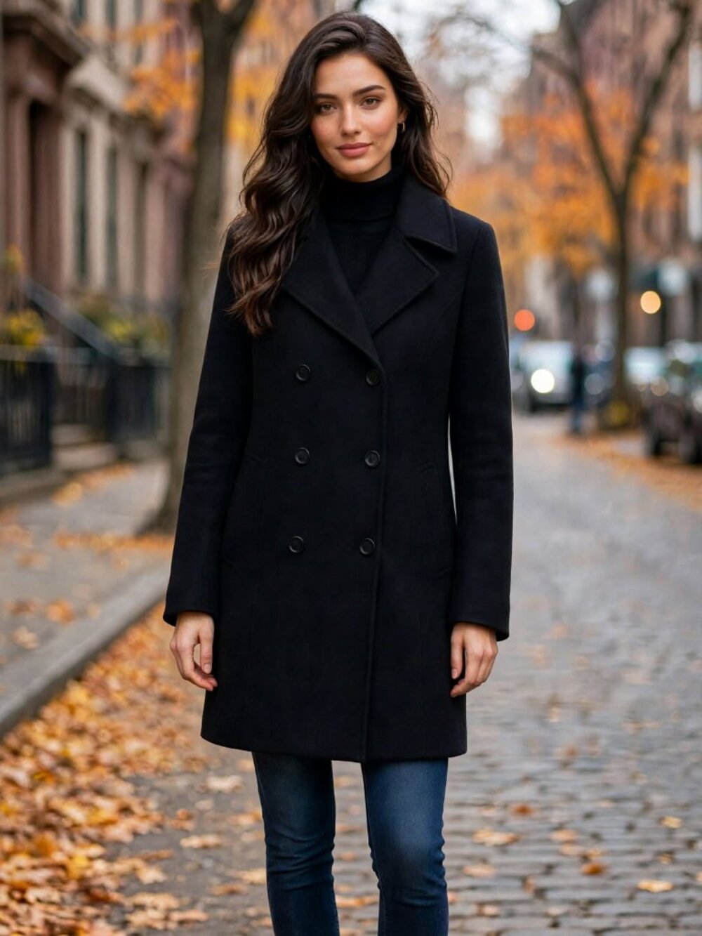 Anne Klein Black Double-Breasted Pea Coat